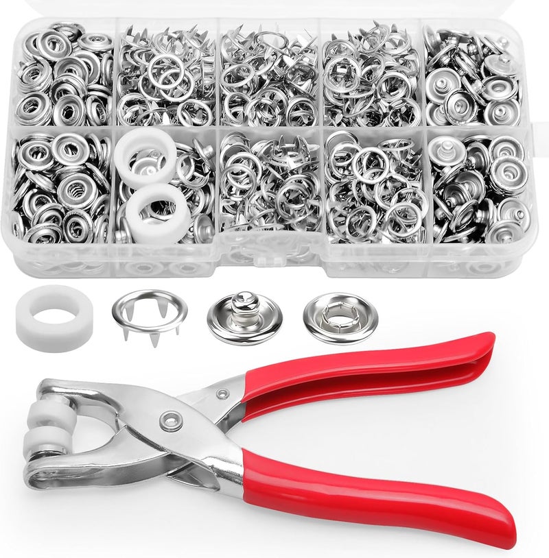 Vintex 200Set Metal Snap Button Kit - Silver Hollow Snaps for Fabric with Fastener Pliers, 9.5mm Sewing Button Snaps for DIY Crafts, Clothing & Sewing Projects(803Pcs) - Image 1